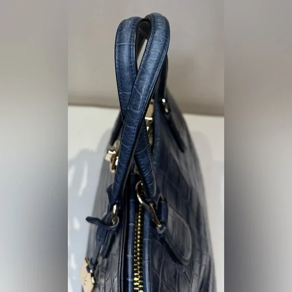 Coach Prince Street Satchel Navy Leather Crocodile-Embossed Handbag Crossbody - Picture 5 of 13